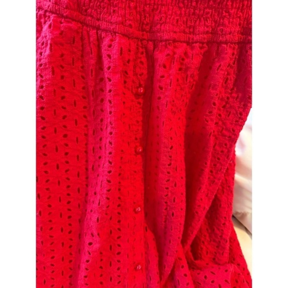 Red Eyelet V Neck Smocked Waist Mini‎ Dress Size L fairycore - Picture 6 of 9